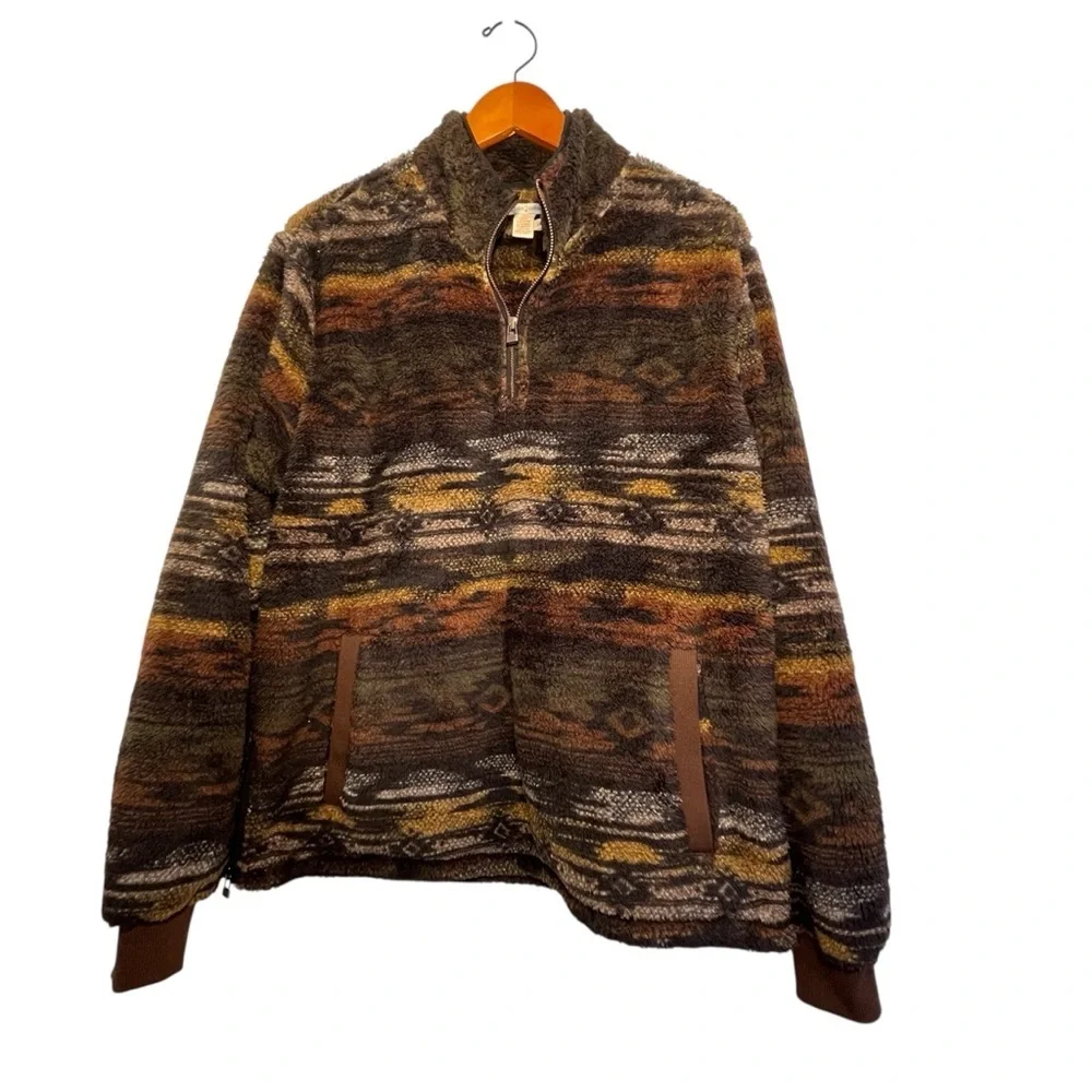 CARBON 2 COBALT Men's Cozy Brown Ridgeline Patterned Zip-Up Jacket Size Large